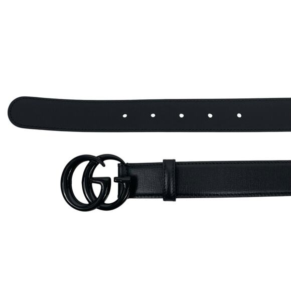 Gucci GG Marmont Thin Belt Black Leather Black Buckle Men Size 80/32 - Picture 9 of 13
